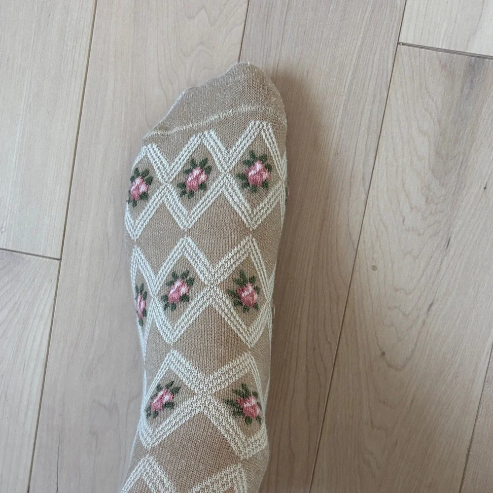 Sezane Tan and Pink Embroidered Socks- good for 8-10 - Picture 3 of 4